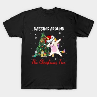 Dabbing Unicorn Around The Christmas Tree Funny T-Shirt